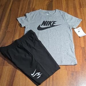 Nike Gray Logo T-Shirt with Black Athletic Shorts